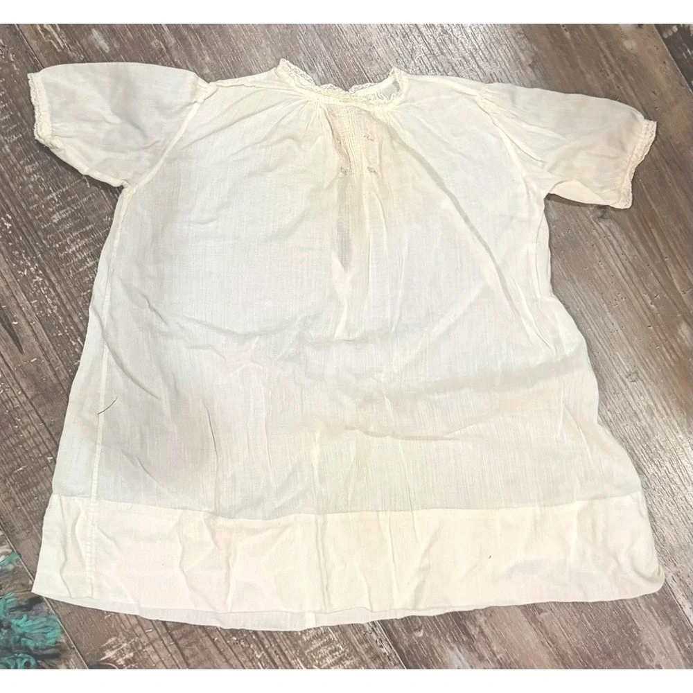 Vintage Baby Daygown White Pink Rosebud Embroidery Pintuck Lace Heirloom